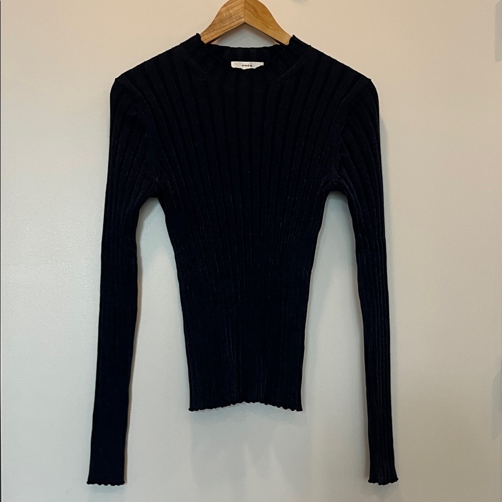 Vince dark blue Ribbed Long Sleeve Top